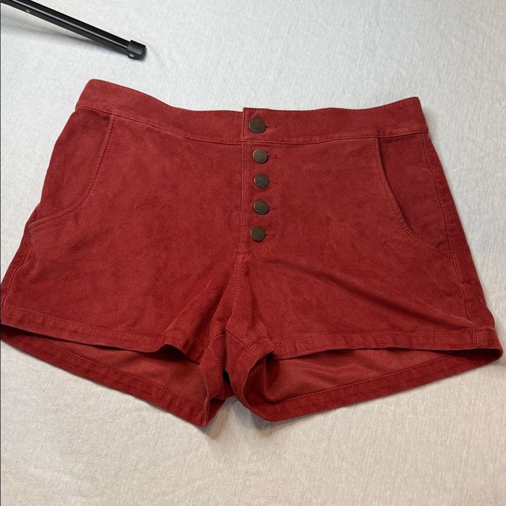 Express Faux Suede Hi-Rise Button-Up Shorts in a Rust Red Color. Size 8